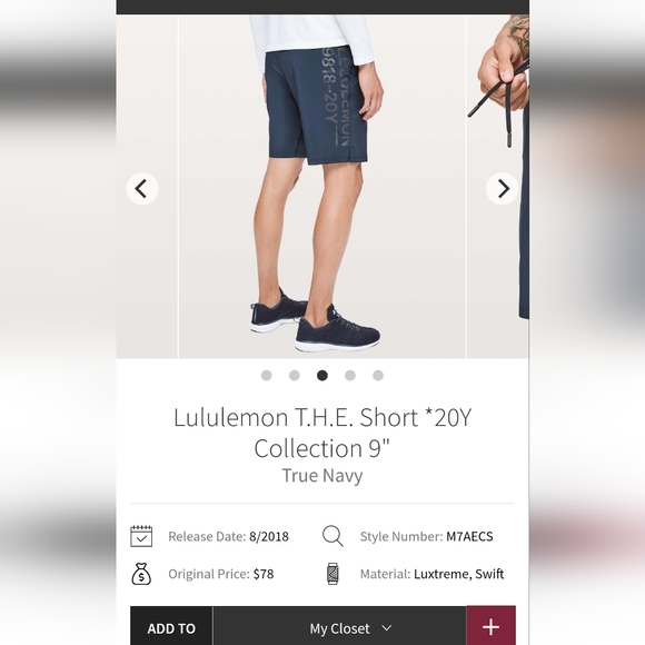 Lululemon T.H.E. Short 20 year Collection 9 in color is True Navy - Picture 11 of 11